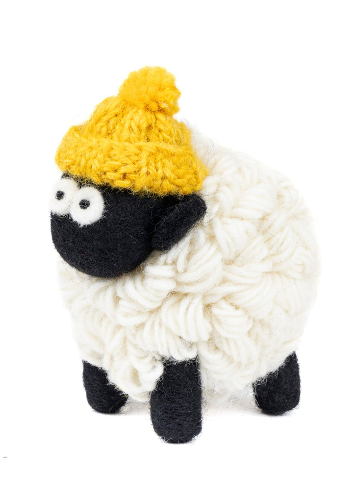 Erin Knitwear Knitted Sheep | Yellow Bobble Hat - Medium