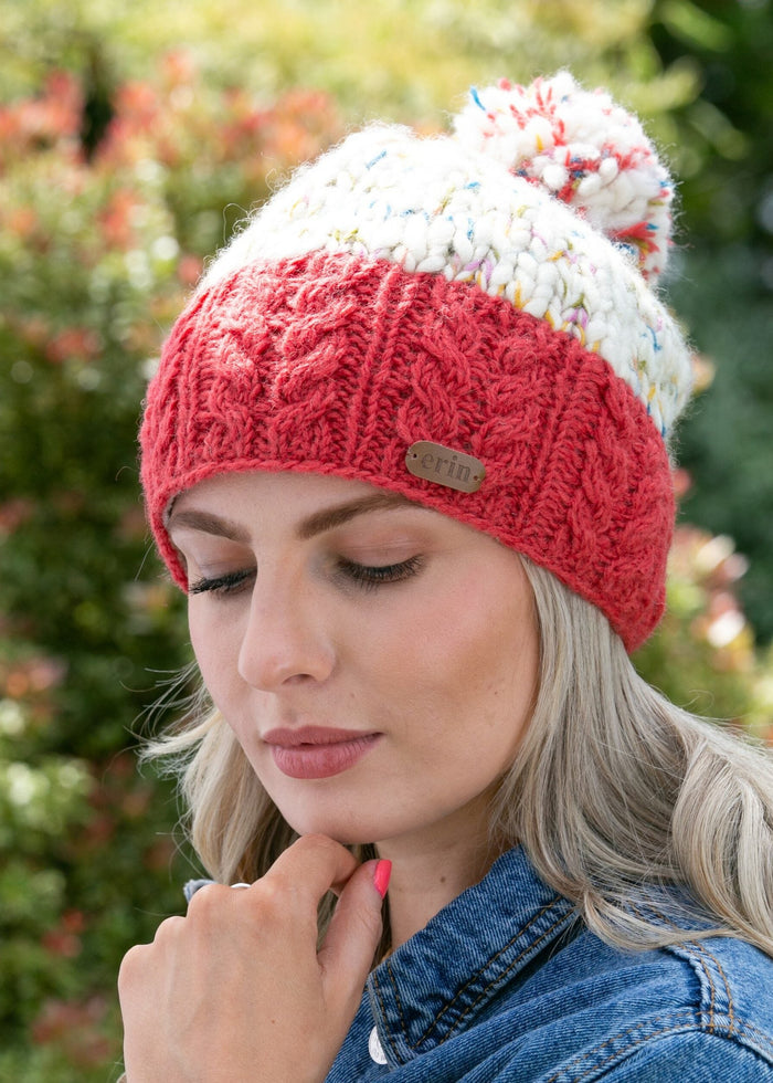 Erin Wool Bobble Flecked Raspberry Hat