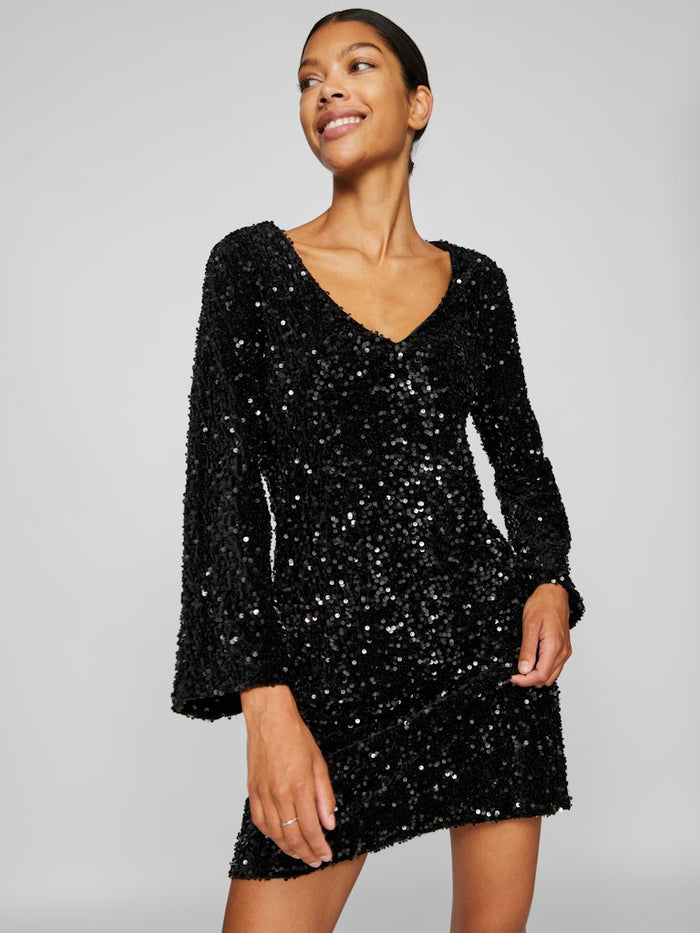 Faith Sequin Mini Dress (Black)