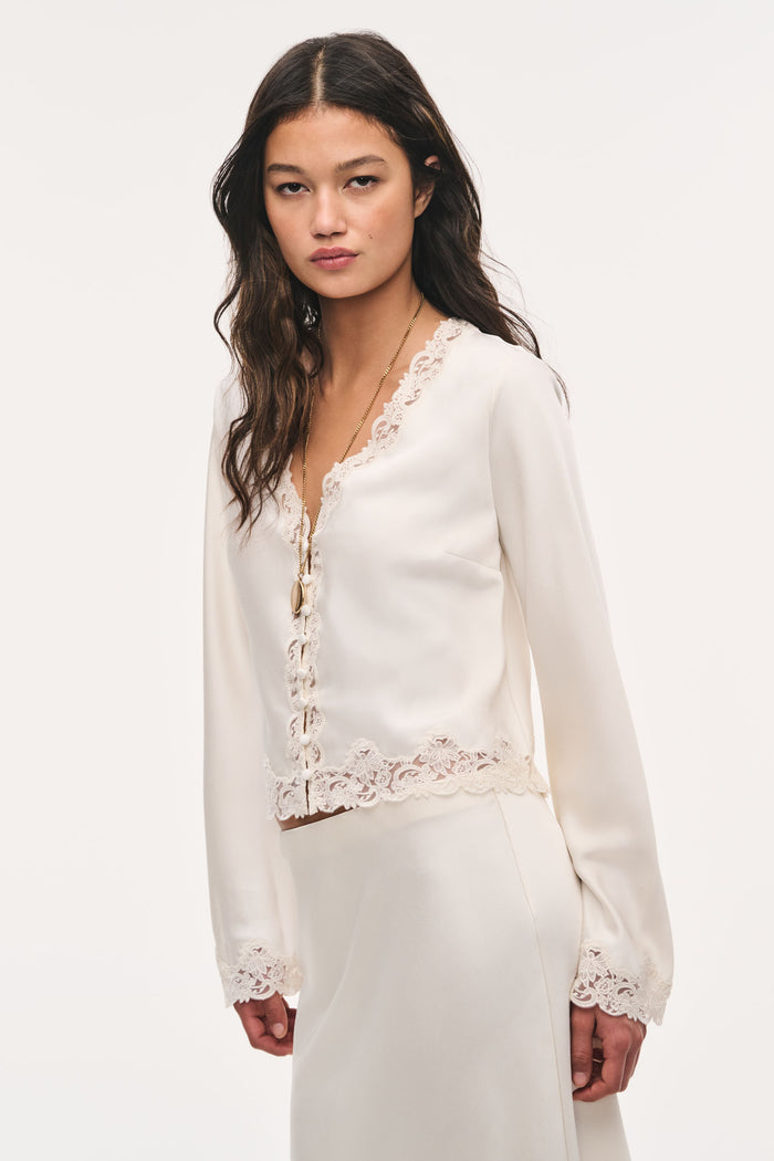 Fioretta Lace-Trimmed Crepe Top