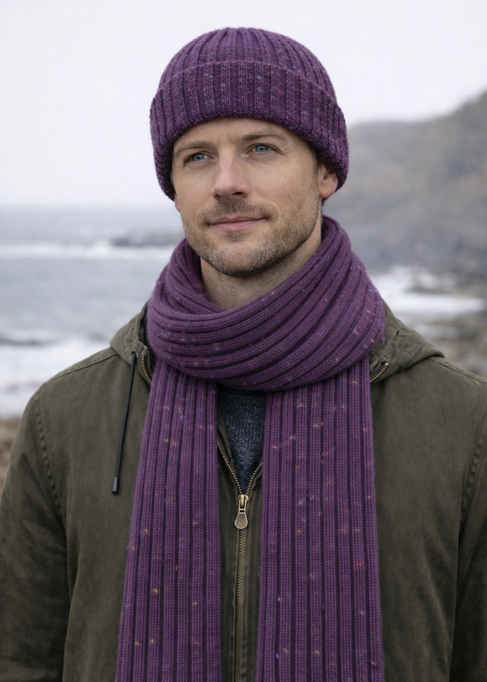 Fisherman Donegal Fleck Wool Scarf | Plum Purple
