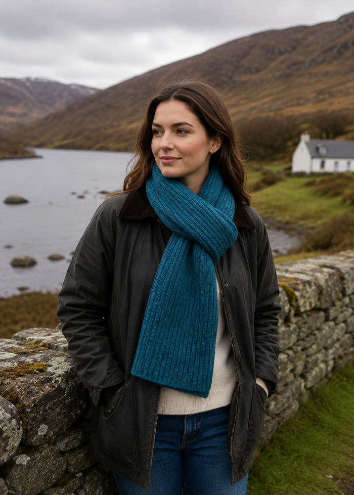 Fisherman Donegal Fleck Wool Scarf | Turquoise