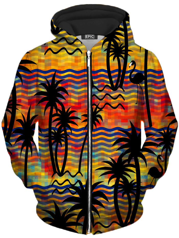 Flamingo Island Unisex Zip-Up Hoodie Sartoris Art Epic Hoodie