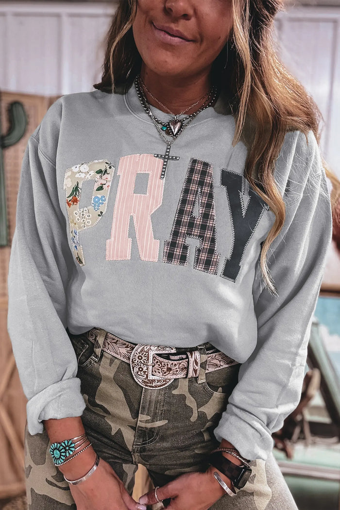 Floral Buffalo Plaid Striped Embroidered Patch Western Pullover Sweatshirt – Green Bay