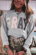 Floral Buffalo Plaid Striped Embroidered Patch Western Pullover Sweatshirt – Green Bay