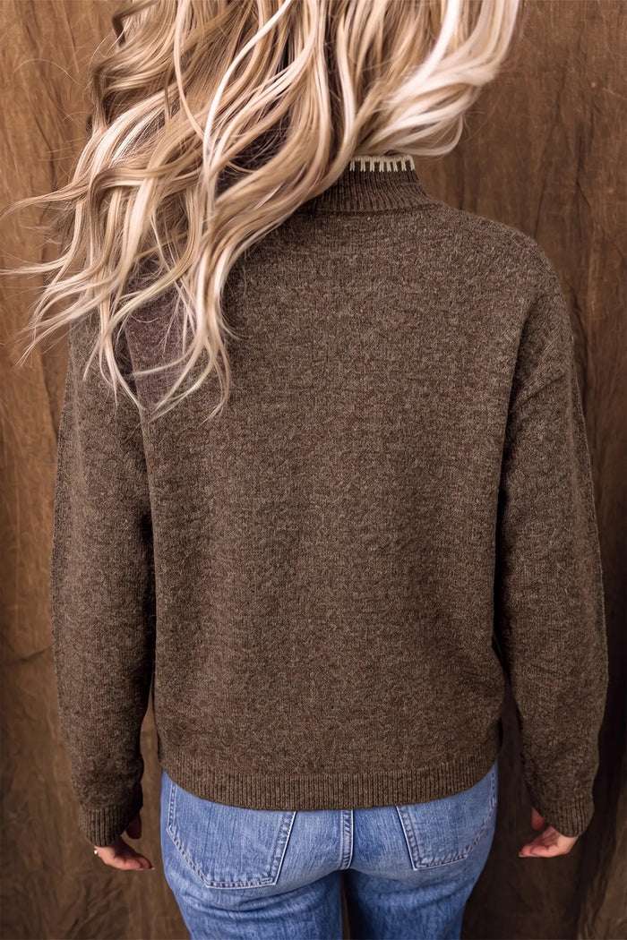 Floral Print High Neck Long Sleeve Sweater – Chicory Coffee