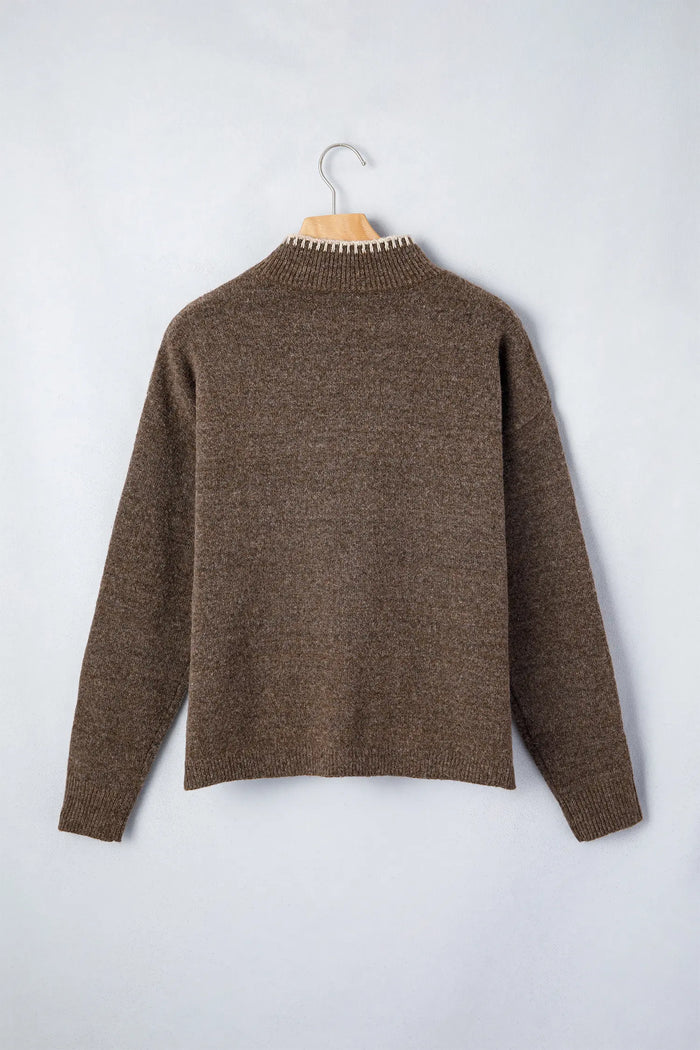 Floral Print High Neck Long Sleeve Sweater – Chicory Coffee