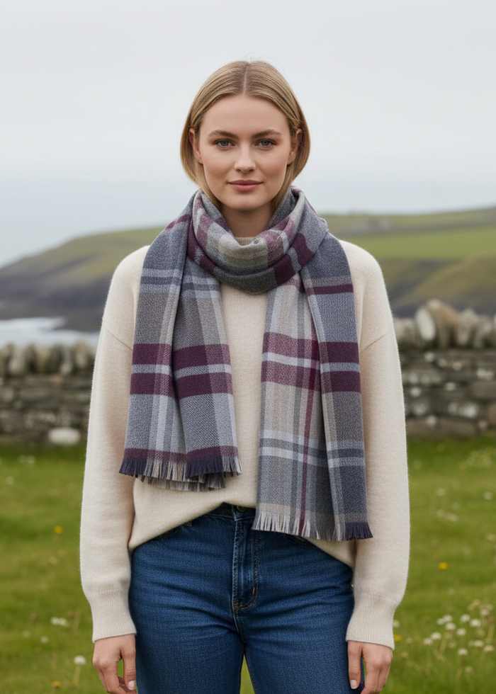 Foxford Burgundy Camel Extra Fine Merino Scarf