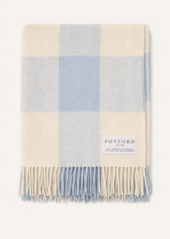 Foxford Cashmere Lambswool Noah Throw | Blue Natural Block