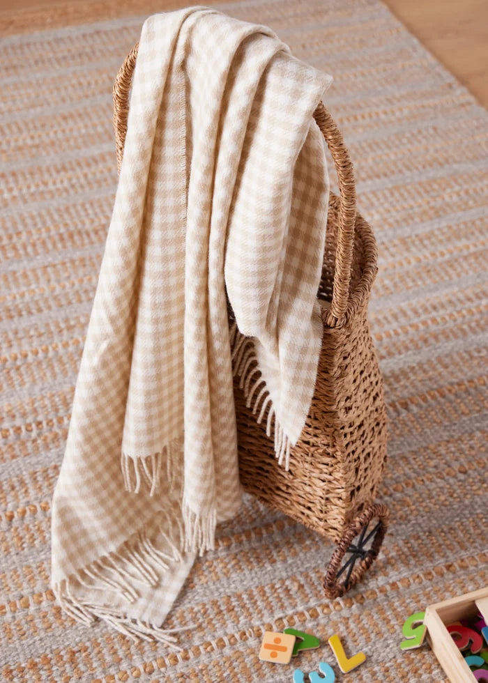 Foxford Fawn Gingham Lambswool Baby Blanket