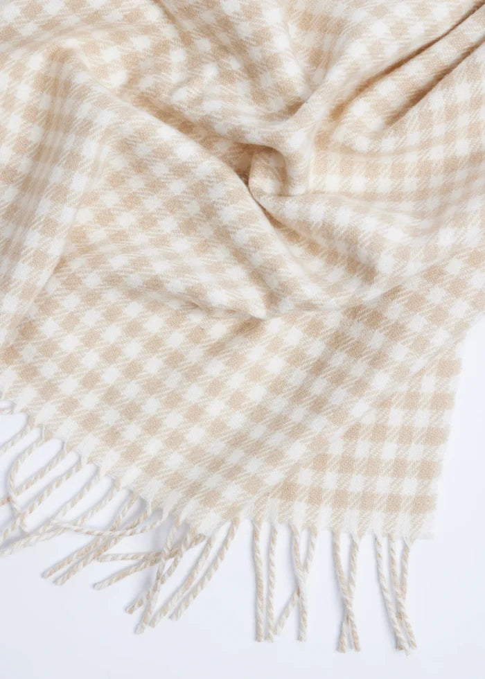 Foxford Fawn Gingham Lambswool Baby Blanket