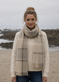 Foxford Giant Merino Scarf | Beige Oat Check