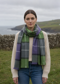 Foxford Giant Merino Scarf | Green Purple Check