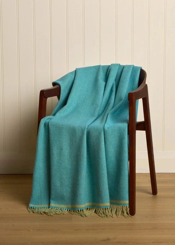 Foxford Lambswool Throw | Aqua & Citrus