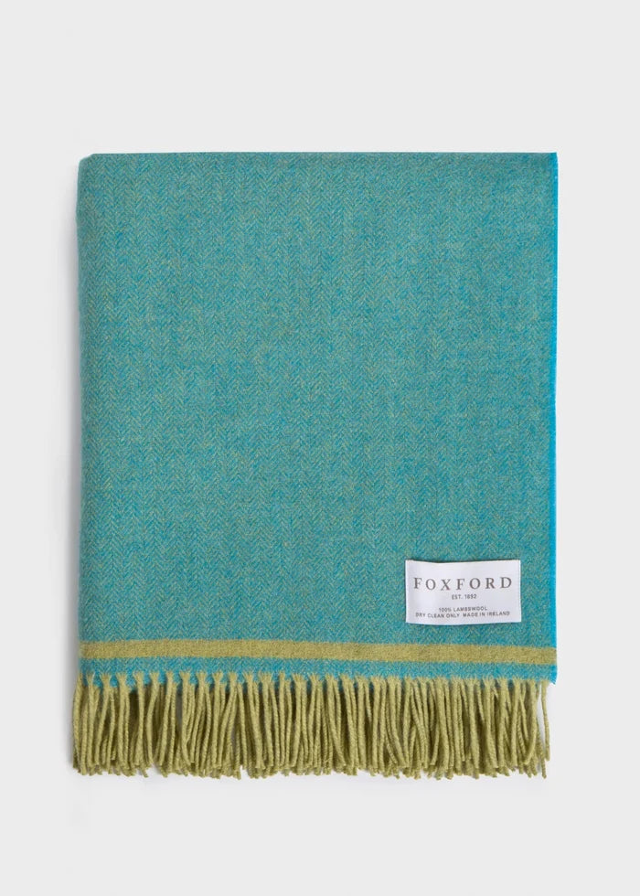 Foxford Lambswool Throw | Aqua & Citrus