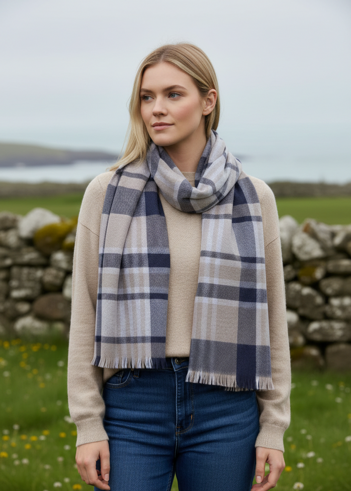 Foxford Navy Camel Extra Fine Merino Scarf