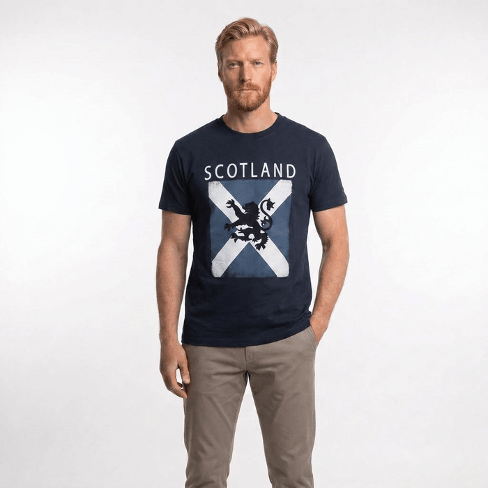 Gents Scotland Distressed Saltire Lion T-Shirt - Heritage Of Scotland - NAVY / S