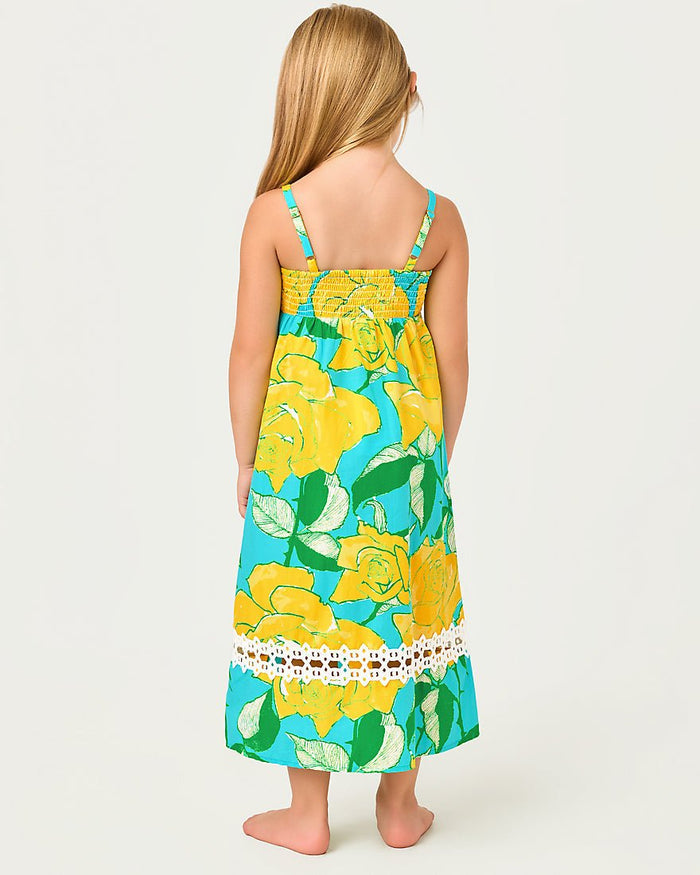 Lilly Pulitzer - Girls Mini Haliey Midi Dress - Blue Curacao Rose Bud