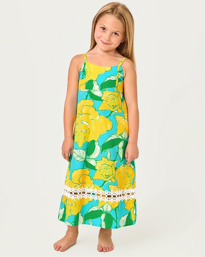 Lilly Pulitzer - Girls Mini Haliey Midi Dress - Blue Curacao Rose Bud