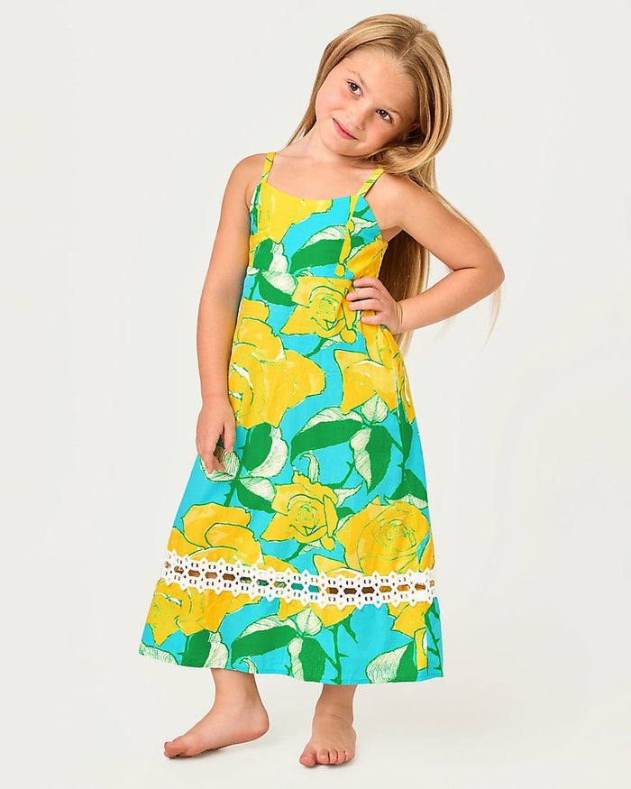 Lilly Pulitzer - Girls Mini Haliey Midi Dress - Blue Curacao Rose Bud