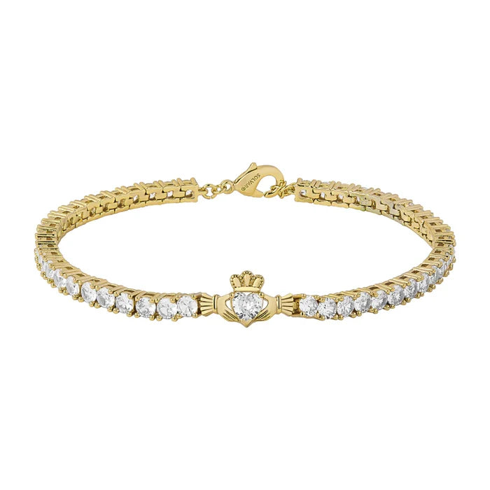 Gold Plated Crystal Claddagh Tennis Bracelet