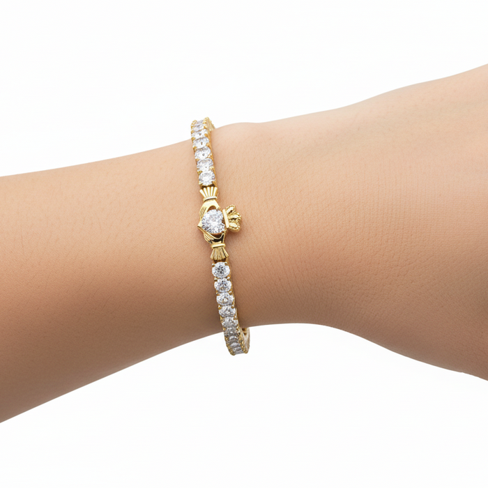 Gold Plated Crystal Claddagh Tennis Bracelet
