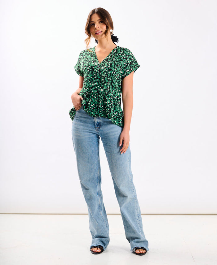 Green Animal Tiered Hem Top