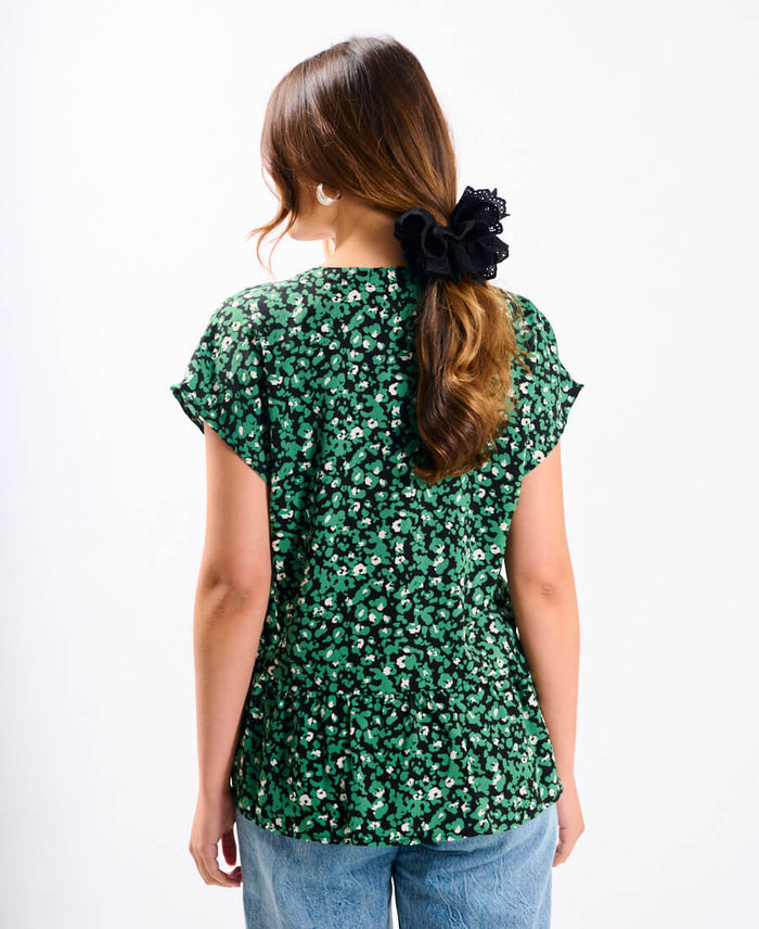 Green Animal Tiered Hem Top