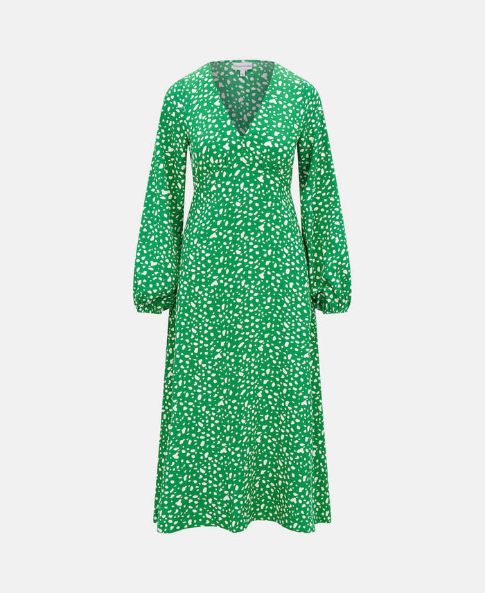 EMPIRE WAIST MIDI GREEN SPOT FRONT