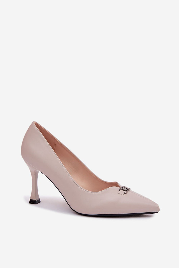 Grey pointed toe heels for women