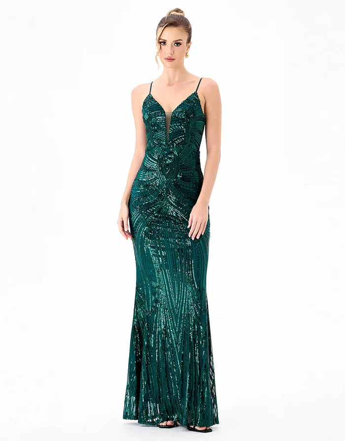Hanami Pattern Sequin Maxi Emerald - Dress - Bariano