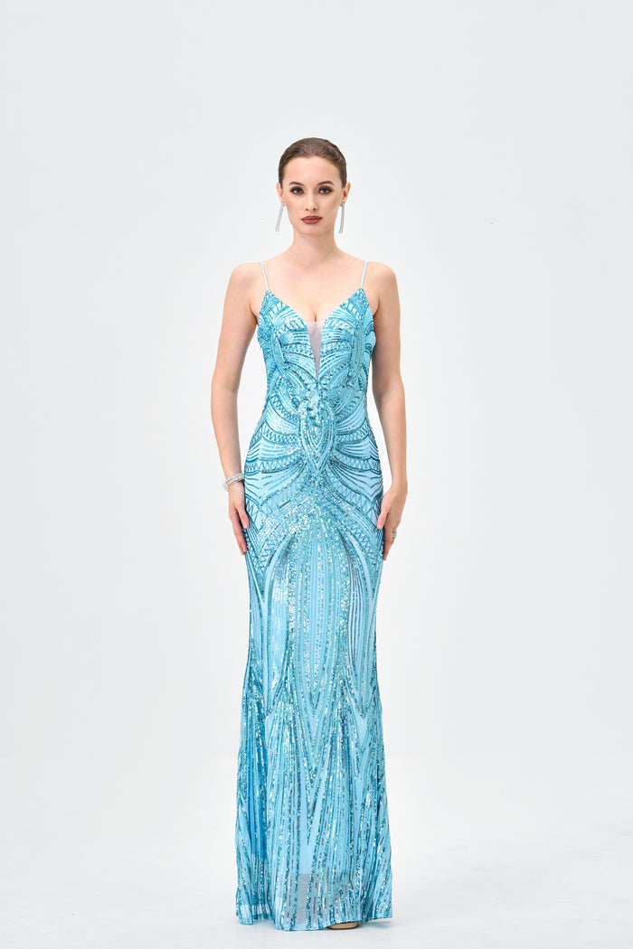 Hanami Pattern Sequin Maxi Ice Blue - Dress - Bariano