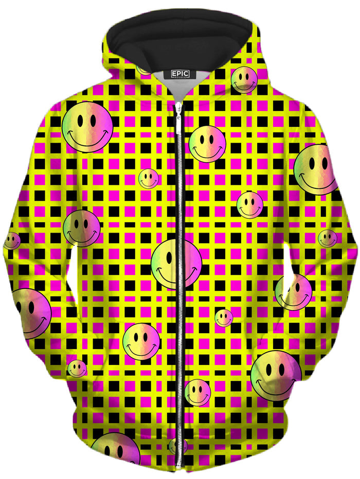 Happy Plaid Unisex Zip-Up Hoodie Sartoris Art Epic Hoodie