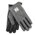 Harris Tweed & Black Leather Men’s Gloves – Luxury Boxed Gift in Black/White Herringbone (COL004) - Heritage Of Scotland - L