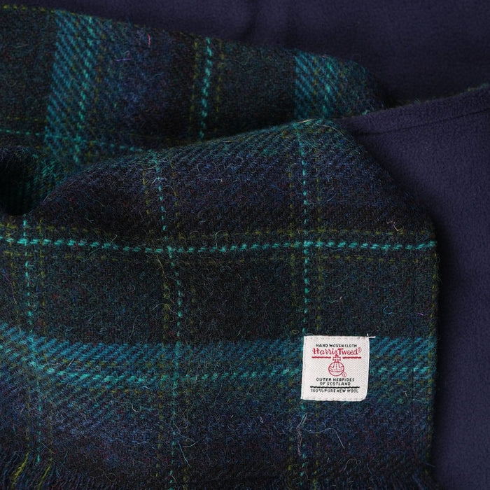 Harris Tweed Fringed Scarf with Fleece Back - Blue with Turquoise Overcheck - Heritage Of Scotland -