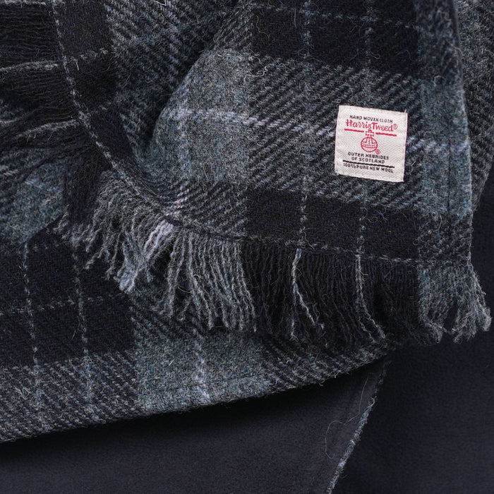 Harris Tweed Fringed Scarf with Fleece Back - Grey and Black Tartan - Heritage Of Scotland -