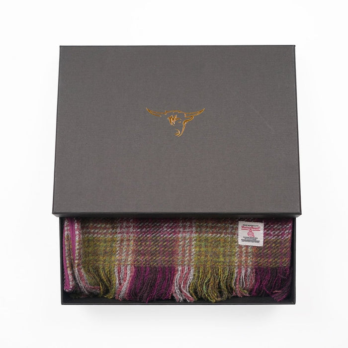 Harris Tweed Fringed Scarf with Fleece Back - Heather Check - Heritage Of Scotland -