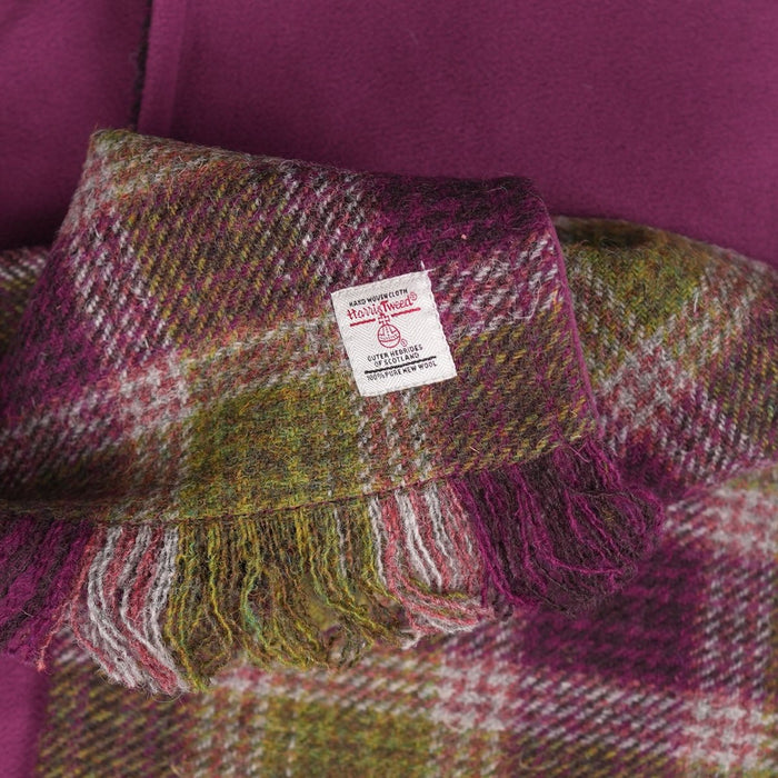 Harris Tweed Fringed Scarf with Fleece Back - Heather Check - Heritage Of Scotland -