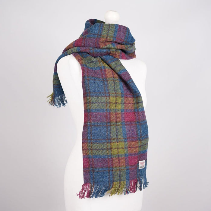 Harris Tweed Fringed Scarf with Fleece Back - Multi Colour Tartan - Heritage Of Scotland -