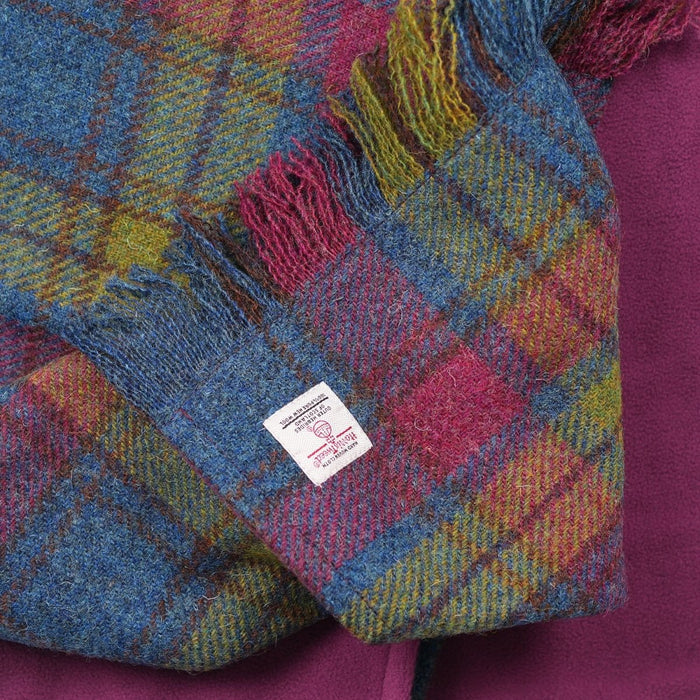 Harris Tweed Fringed Scarf with Fleece Back - Multi Colour Tartan - Heritage Of Scotland -