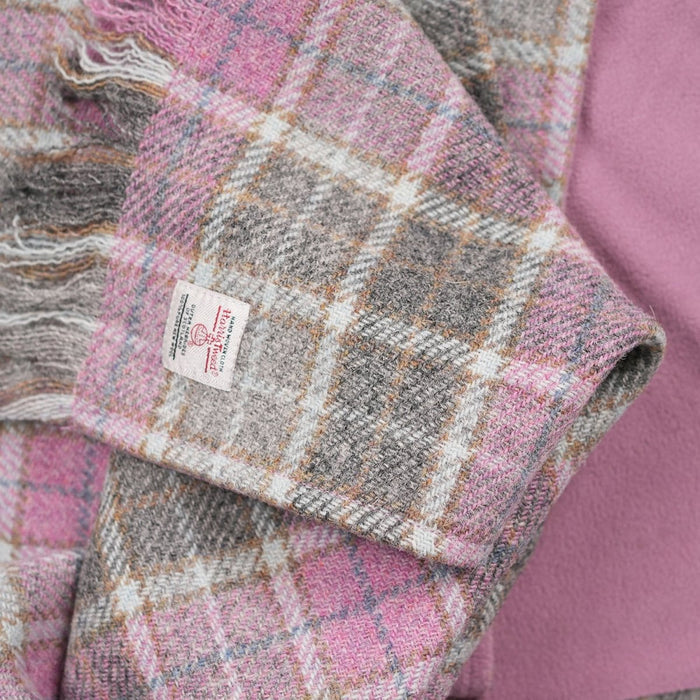 Harris Tweed Fringed Scarf with Fleece Back - Soft Pink Buchanan - Heritage Of Scotland -
