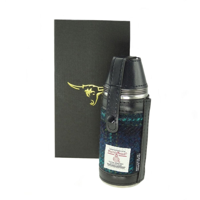 Harris Tweed Hunting Flask - Blue with Turquoise Overcheck (COL119) - Heritage Of Scotland -