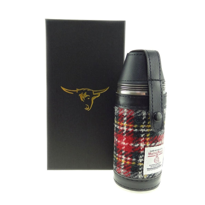Harris Tweed Hunting Flask - Heritage Of Scotland - Grey and Red Tartan (COL096)