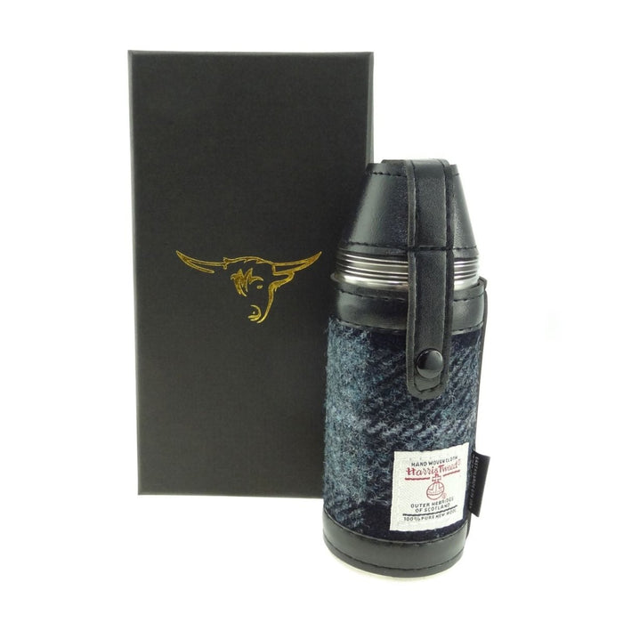Harris Tweed Hunting Flask - Heritage Of Scotland - Grey/Black Tartan (COL095)