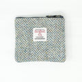 Harris Tweed Leather Coin Purse – Authentic Scottish Zip Wallet - Heritage Of Scotland - GREEN & BROWN HERRINGBONE / BLUE