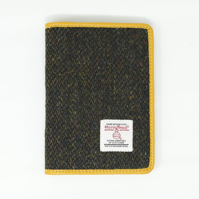 Harris Tweed Leather Passport Cover - Heritage Of Scotland - DARK BROWN BARLEYCORN / YELLOW
