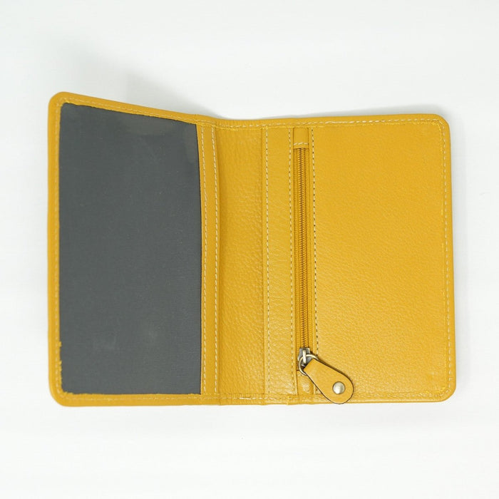 Harris Tweed Leather Passport Cover - Heritage Of Scotland - DARK BROWN BARLEYCORN / YELLOW