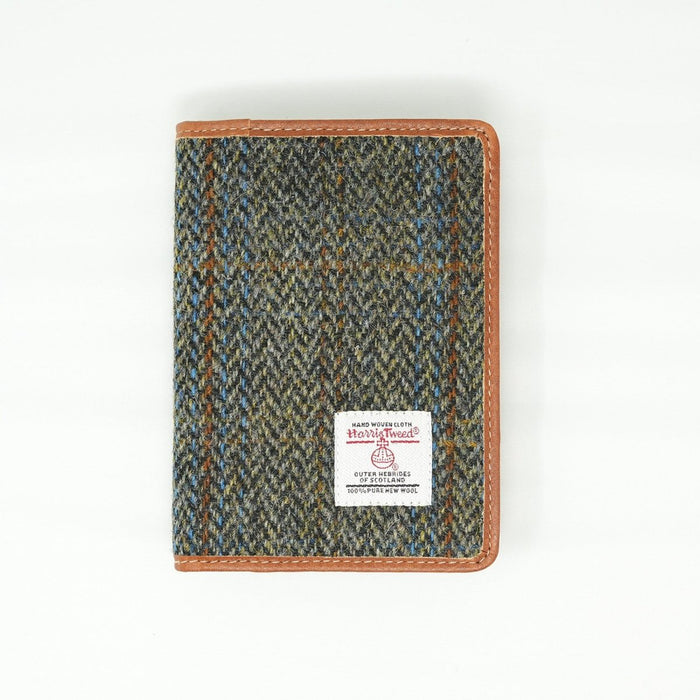 Harris Tweed Leather Passport Cover - Heritage Of Scotland - BLUE & BROWN CHECK HB / TAN