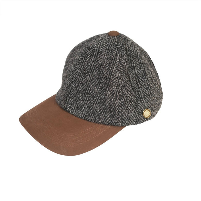Heddle & Reed Harris Tweed Baseball Cap - GREY HERRINGBONE - Heritage Of Scotland -