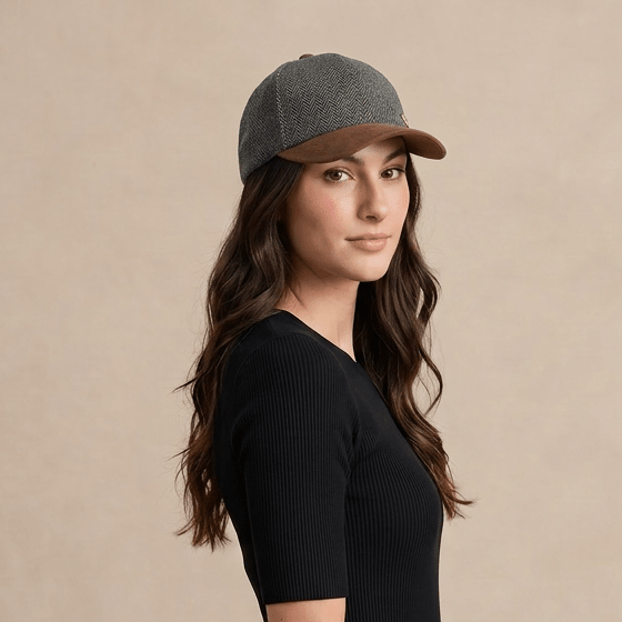 Heddle & Reed Harris Tweed Baseball Cap - GREY HERRINGBONE - Heritage Of Scotland -